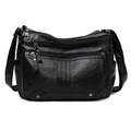 Borsa a tracolla da donna in ecopelle nera con scomparti multipli a zip e borchie - Nero