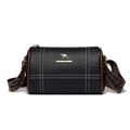 Black soft leather barrel bag with gold kangaroo logo and wide jacquard shoulder strap - Black