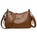Brown woven texture large capacity crossbody bag for women with kangaroo logo - Brown