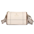 Cream soft leather barrel bag with wide jacquard strap and gold kangaroo logo - Off White