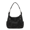 Borsa hobo grigio scuro in finta pelle scamosciata con doppie zip verticali - Nero