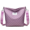 Light purple quilted shoulder bag with geometric strap and minimalist logo label - Purple