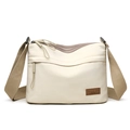 Off-white nylon schoudertas met meervoudige ritsen en bruine merkpatch - Wit