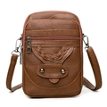 Vintage brown textured leather crossbody phone bag with woven detail and multi-pockets - Brown