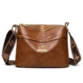 Brown multi-layer crossbody bag with jacquard strap and gold kangaroo emblem - Brown