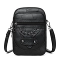 Three-zipper black crossbody phone bag in textured faux leather with adjustable strap - Black