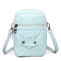 Light blue textured PU leather small crossbody phone bag with three zipper compartments - Aqua