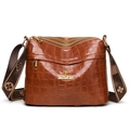 Brown crocodile embossed tote bag with multi-compartment zip and floral strap - Brown Crocodile Pattern