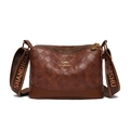 Bolso bandolera de cuero acolchado marrón con tres compartimentos con cremallera - Marrón