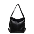 Versatile black leather tote backpack with pebbled texture and dual carrying straps - Black