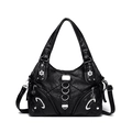 Borsa tote nera in pelle martellata con ciondoli floreali e tracolla regolabile - Nero