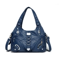 Borsa a mano blu scuro in pelle testurizzata con dettagli argento e tasche con zip - Blu