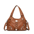 Borsa a tracolla vintage in pelle PU marrone con cerniere multiple e ciondolo a fiore - Marrone