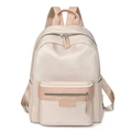 Zaino in nylon beige chiaro con finiture in pelle rosa e ampio scomparto principale - Bianco Sporco
