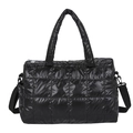 Borsa tote trapuntata nera lucida in cotone space con tracolla e doppi manici corti - Nero