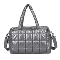 Borsa tote trapuntata argento lucido in cotone con tracolla rimovibile regolabile - Argento