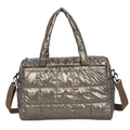 Golden quilted padded tote bag with metallic finish and detachable woven shoulder strap - Champagne