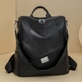 Mochila minimalista de cuero negro con textura geométrica y cremalleras plateadas elegantes - Negro