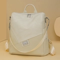 Mochila multifuncional minimalista beige crema con patchwork geométrico y cuero PU mate - Blanco Roto