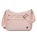 Light pink multi-pocket nylon crossbody bag with adjustable wide strap for women - Pink
