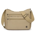 Khaki multi-pocket nylon crossbody bag with adjustable wide strap and metal logo - Khaki