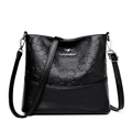 Black bucket bag with clover embossing and adjustable shoulder strap for women - Black