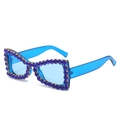 Funkelnde Schmetterling-Sonnenbrille mit blauem Katzenaugen-Rahmen für die Party - Blauer Rahmen / Blaue Gläser