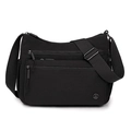 Versatile black nylon crossbody bag with multiple zip pockets and adjustable strap - Black