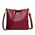 Fashionable wine red bucket bag for women with clover embossed leather and kangaroo logo - Red
