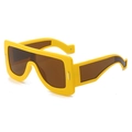 Futuristic yellow geometric oversized sunglasses with brown lenses and silver accents - Yellow Frame Tea Lens