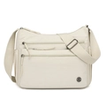 Creamy white nylon crossbody bag with multi-zipper compartments and adjustable strap - Off White