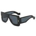 Futuristic black oversized geometric sunglasses with dark grey lenses and gold accents - Black Frame Grey Lens