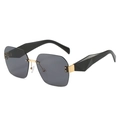 Fashionable rimless square sunglasses with grey lenses and gold geometric temples - Black Frame Grey Lens
