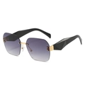 Fashion rimless square sunglasses with gradient purple lenses and geometric black temples - Black Frame Gradient Grey Lens