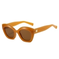 Elegant cat eye sunglasses in amber frame with brown lenses and gold metal accents - Jelly Tea Frame Tea Lens