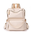 Minimalist beige nylon backpack with brown leather trim and golden metal hardware detail - Off-white
