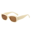 Retro rectangular sunglasses with thick cream frame and brown lenses for women - Regular / Rice White Frame / Tea Lens