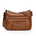 Borsa a tracolla in ecopelle marrone con zip multiple e tracolla regolabile per donna - Marrone