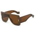 Futuristic dark coffee oversized square sunglasses with geometric temple and gold accents - Tea Frame Tea Lens
