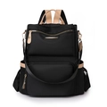 Women's black and khaki nylon backpack with spacious compartments and gold zippers - Black