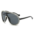 Occhiali da sole pilot oversize di lusso con montatura nera e brillanti cristalli strass - Montatura Nera Lenti Grigie