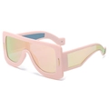 Futuristic pink oversized square sunglasses with orange gradient mirror lenses for men - Pink Frame Pink Mirror