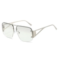 Classic silver metal aviator sunglasses with gradient lenses and cut-out frame detail - Silver Frame Silver Mirror Lens