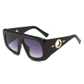 Oversized black square sunglasses with purple gradient lenses and gold metal accents - Black Frame Double Gray Lens