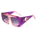 Fashionable oversized purple gradient sunglasses with round gold metal side accents - Purple Frame Gray Lens