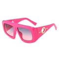 Pink oversized gradient sunglasses with gold circular accents and UV400 lenses - Pink Frame Gray Pink Lens