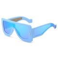 Futuristic light blue mirrored wrap-around sunglasses with high-fashion oversized square frame - Blue Frame Blue Lens