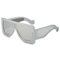 Futuristic silver shield sunglasses with matte finish and semi-transparent grey lenses - Silver Frame White Mirror Lens