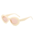 Retro thick oval cat-eye sunglasses in creamy white frame with light brown lenses - Regular / Off-White Frame with Light Tea Lenses (Incl. 13% VAT)