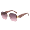 Frameless square sunglasses with pink gradient lenses and chocolate geometric temples - Grey Pink